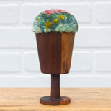 "Float" Puff in Vintage Teak Frame | Pink + Green