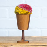 "Float" Puff in Vintage Teak Frame | Pink + Mustard