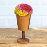 "Float" Puff in Vintage Teak Frame | Pink + Mustard