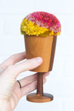 "Float" Puff in Vintage Teak Frame | Pink + Mustard