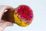 "Float" Puff in Vintage Teak Frame | Pink + Mustard