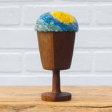 "Float" Puff in Vintage Teak Frame | Yellow, Blue + Mint