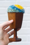 "Float" Puff in Vintage Teak Frame | Yellow, Blue + Mint