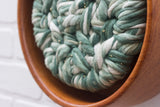 Woven Wall Sculpture in Vintage Teak Frame | Green