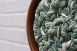 Woven Wall Sculpture in Vintage Teak Frame | Green