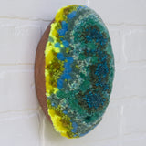 Puff "Loaff" in Vintage Teak Frame | Aqua + Neon