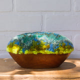 Puff "Loaff" in Vintage Teak Frame | Aqua + Neon