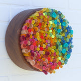 Mega Puff in Vintage Teak Frame | Rainbow