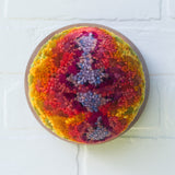 Puff Fiber Sculpture in Vintage Teak Frame | Modern Rainbow