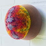 Puff Fiber Sculpture in Vintage Teak Frame | Modern Rainbow