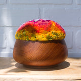 Puff Fiber Sculpture in Vintage Teak Frame | Modern Rainbow
