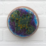 Puff Sculpture in Vintage Teak Frame | Green + Purple