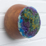 Puff Sculpture in Vintage Teak Frame | Green + Purple