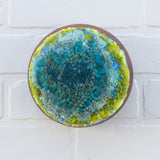 Puff Fiber Sculpture in Vintage Teak Frame | Aqua + Neon