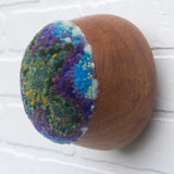 Puff Sculpture in Vintage Teak Frame | Green + Purple