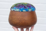 Puff Sculpture in Vintage Teak Frame | Green + Purple