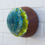 Puff Fiber Sculpture in Vintage Teak Frame | Aqua + Neon
