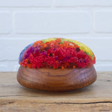 Puff Fiber Sculpture in Vintage Teak Frame | Rainbow