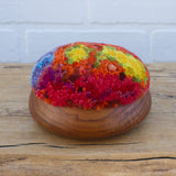 Puff Fiber Sculpture in Vintage Teak Frame | Rainbow