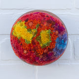 Puff Fiber Sculpture in Vintage Teak Frame | Rainbow