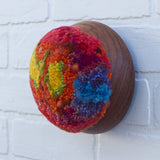 Puff Fiber Sculpture in Vintage Teak Frame | Rainbow