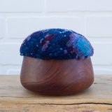 Puff Fiber Sculpture in Vintage Teak Frame | Blue + Purple