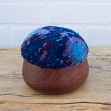 Puff Fiber Sculpture in Vintage Teak Frame | Blue + Purple