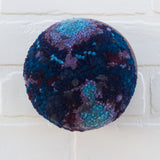 Puff Fiber Sculpture in Vintage Teak Frame | Blue + Purple