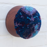 Puff Fiber Sculpture in Vintage Teak Frame | Blue + Purple