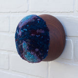 Puff Fiber Sculpture in Vintage Teak Frame | Blue + Purple
