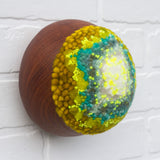 Puff Sculpture in Vintage Teak Frame | Neon Pop
