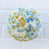 Puff Fiber Sculpture in Vintage Teak Frame | White + Yellow + Blue