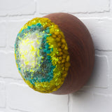 Puff Sculpture in Vintage Teak Frame | Neon Pop