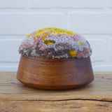 Puff Fiber Sculpture in Vintage Teak Frame | Mustard + Mauve