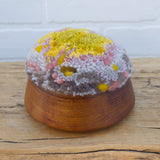 Puff Fiber Sculpture in Vintage Teak Frame | Mustard + Mauve
