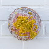 Puff Fiber Sculpture in Vintage Teak Frame | Mustard + Mauve