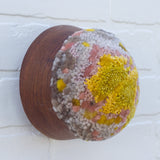 Puff Fiber Sculpture in Vintage Teak Frame | Mustard + Mauve