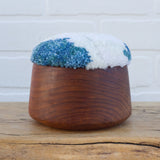 Puff Fiber Sculpture in Vintage Teak Frame | White + Blue