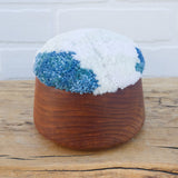 Puff Fiber Sculpture in Vintage Teak Frame | White + Blue