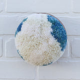 Puff Fiber Sculpture in Vintage Teak Frame | White + Blue