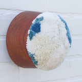 Puff Fiber Sculpture in Vintage Teak Frame | White + Blue