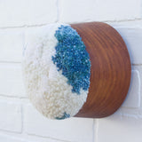 Puff Fiber Sculpture in Vintage Teak Frame | White + Blue
