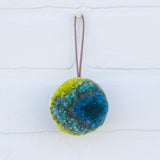 Mini Teak Puff | Aqua + Neon