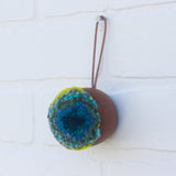 Mini Teak Puff | Aqua + Neon
