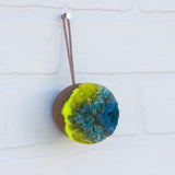 Mini Teak Puff | Aqua + Neon