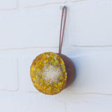 Mini Teak Puff | Mustard + White