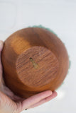 Puff Collection | Fluffy Reds and Chartreuse Fiber Art in Vintage Teak Bowl