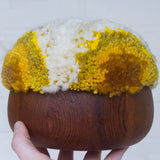 Puff Fiber Sculpture in Teak Frame | Mustard + White