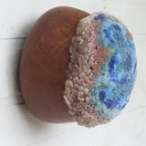 Puff Fiber Sculpture in Teak Frame | Blue + Mauve