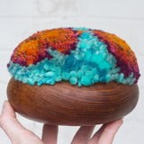 Puff Fiber Sculpture in Teak Frame | Orange + Turquoise
